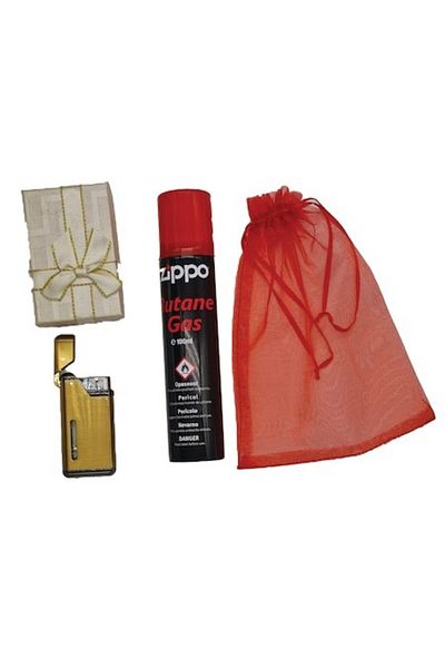 dalimag Set Bricheta anti-vant, metalica, aurie, cutie cadou, Gaz incarcare bricheta Zippo, 100 ml, saculet