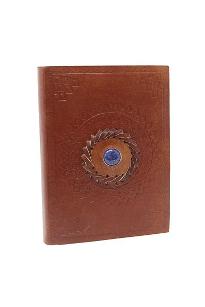 OEM LEATHER JOURNAL | HANDMADE | WITH LAPIS LAZULI CRYSTAL | 17 x 12 cm *
