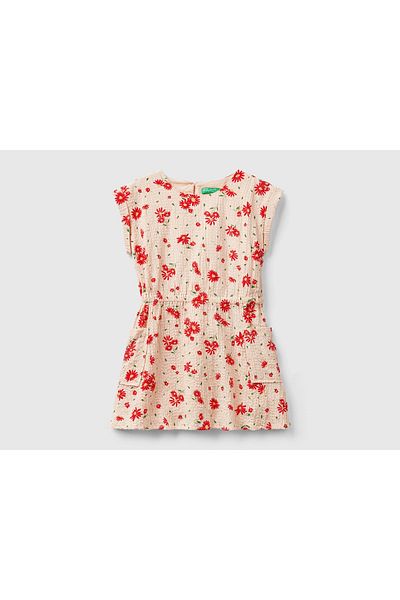 United Colors of Benetton Girls' Short Dress with Round Neck and Pockets
