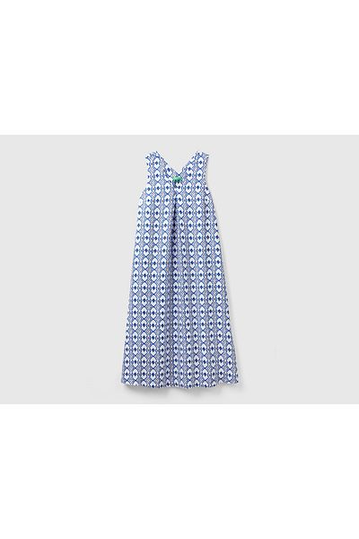 United Colors of Benetton Sleeveless Midi Dress with V-Neck in Linen