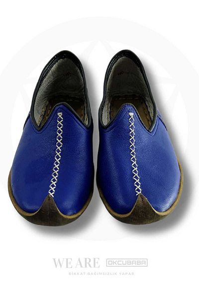 okcubaba Blue Handmade Yemeni – Genuine Leather Traditional Shoes
