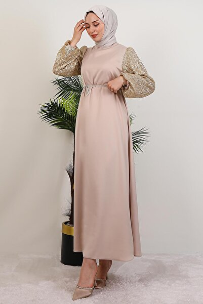 GİYZAMİLA Sleeve Patterned Dress Gold