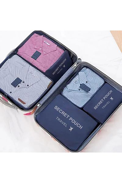 Choice 6pcs navy blue 6 Pcs/Set Pink/Blue/Grey Travel Storage Bag Large Capacity Waterproof Luggage Clothin