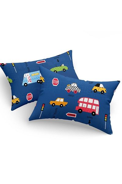Eponj Home Set 2 fete de pernă 50x70 cm, policoton, Masini