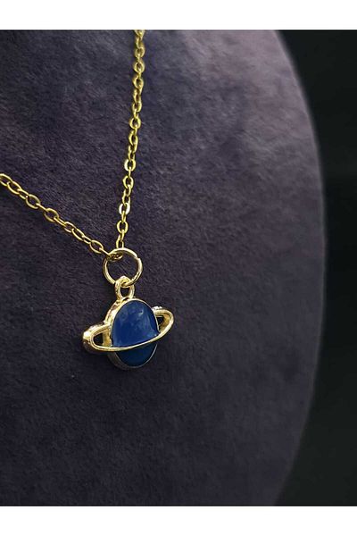 sarıyer silver Saturn Planet Model Yellow Color Coated Enamel Processing Minimal Stylish Style Steel Necklace