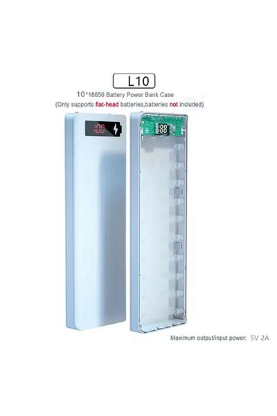Choice 10 Slot White 10/8*18650 Power Bank Battery Box Holder Portable Dual USB Type C Charge Shell for iPh
