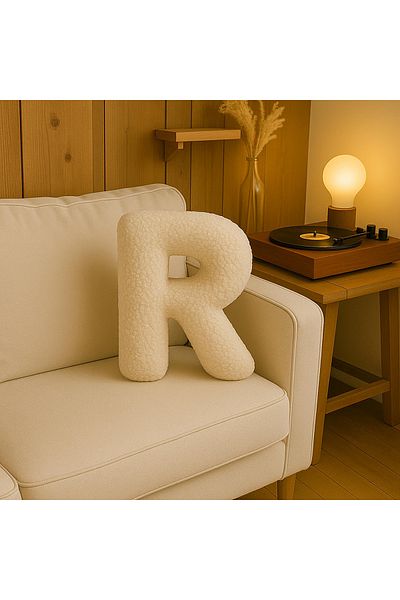 Woodesk Litera, Letter R, Pillow, Throw Pillow, Fiber Filled, Welsoft Fabric, 40 cm