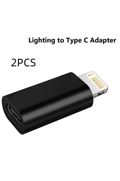 Choice قطعتان باللون الأسود، محول شاحن من أنثى Lightning إلى USB C ذكر، قطعة واحدة من النوع C أنثى إلى Lightning ذكر A