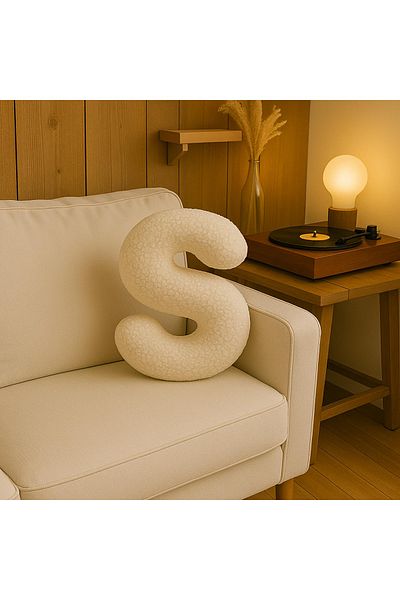 Woodesk Litera, Letter S, Pillow, Throw Pillow, Fiber Filled, Welsoft Fabric, 40 cm