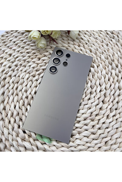 Samsung غطاء هاتف GALAXY S24 Ultra S24U رمادي اللون مع باب زجاجي ثلاثي الأبعاد وغطاء بطارية خلفي بديل