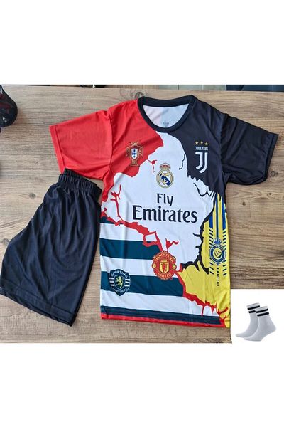 yenteks Όλα τα καλάμια Καμέρα Κριστιάνο. Ronaldo Number 7 Kids Jersey Kit με 3 κάλτσες δώρο ONRR-008