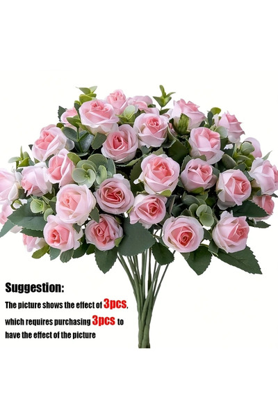 Choice وردة صناعية وردية اللون، 10 رؤوس، زهور حريرية، أوراق أوكالبتوس بيضاء، ...