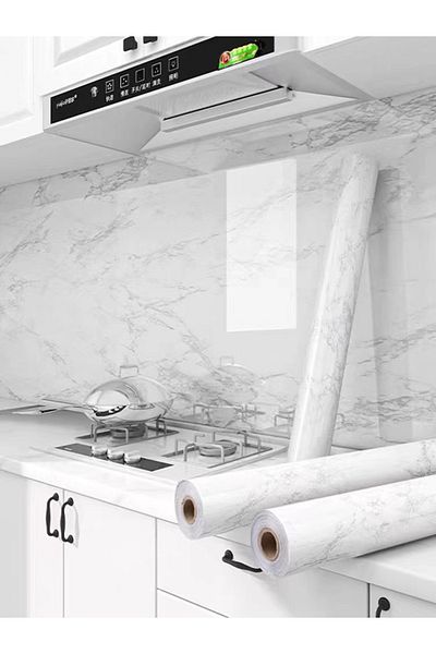 Choice 50cmx10m kazinuobai 50cm White Glossy Marble Self-adhesive Waterproof Wallpaper Peel and Stick Oil-p