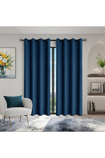 Choice ستائر تعتيم 100% سادة، ذات حلقة علوية، مقاس 132×241 سم، لون أزرق داكن، مكونة من لوحة واحدة، مع حلقات علوية، وخصوصية تامة.