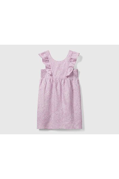 United Colors of Benetton Girls' Dress with Round Neck, Full Pattern, and Ruffled Sleeves