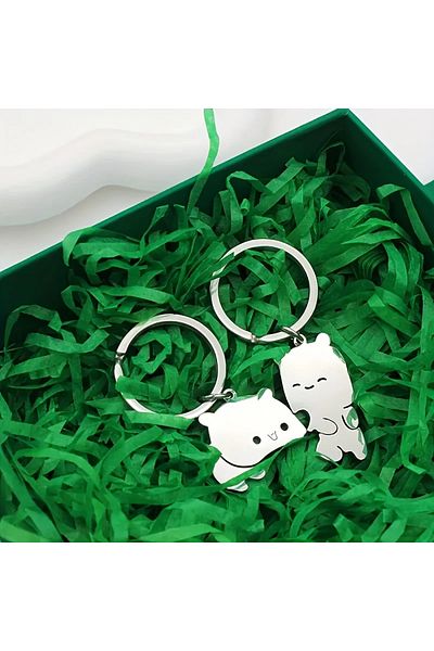 saratremo Set of 2 Hugging Bear Keychains - Stainless Steel