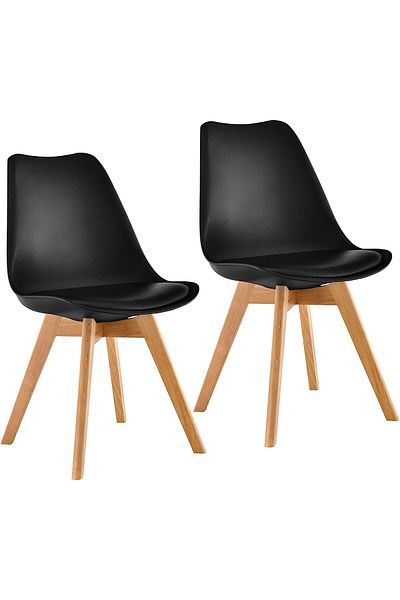AWF AL WADI FURNITURE Eamy Set of 2 Black Tulip Design Mid Century Modern Upholstered Dining Chairs Black & Beech
