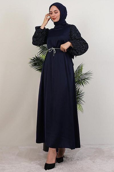 GİYZAMİLA Φόρεμα με μοτίβο με μανίκια Navy Blue