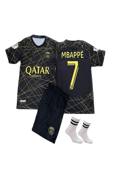 yenteks Black Paris K. Mbappe Size 7 Kids Jersey Σετ με 3 κάλτσες δώρο ONRR-011