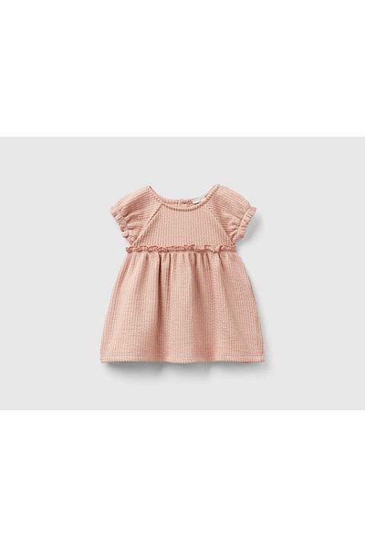 United Colors of Benetton Puffed Sleeve Baby Dress with Embellishments for Baby Girls