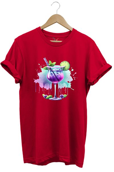 WİDİ Tropical Cocktail Themed Colorful Summer Printed 100% Cotton Unisex Regular Fit T-Shirt