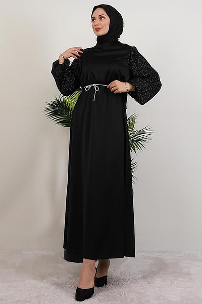 GİYZAMİLA Sleeve Patterned Dress Black