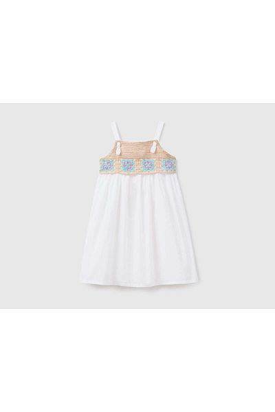 United Colors of Benetton Girls' Sleeveless Dress with Crochet Bodice