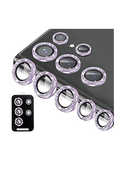 Choice S25 Ultra Glitter Purple For Samsung Galaxy S24 Ultra HD Glitter Diamond Metal Ring Camera Glass Len
