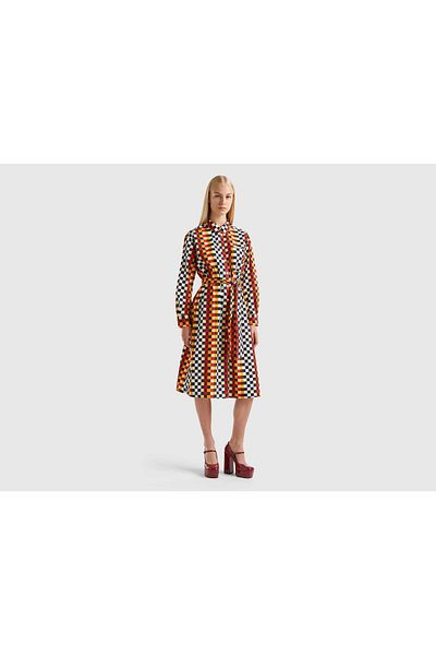 United Colors of Benetton Short Dress with Front Button and Gathered Waist Belt