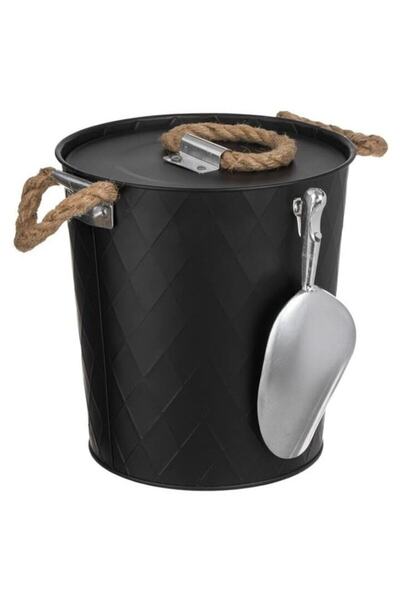 AVA Metal Ice Bucket (Black) with Lid and Removable Bowl, 4.6 L, Ø19.5x20.5 cm