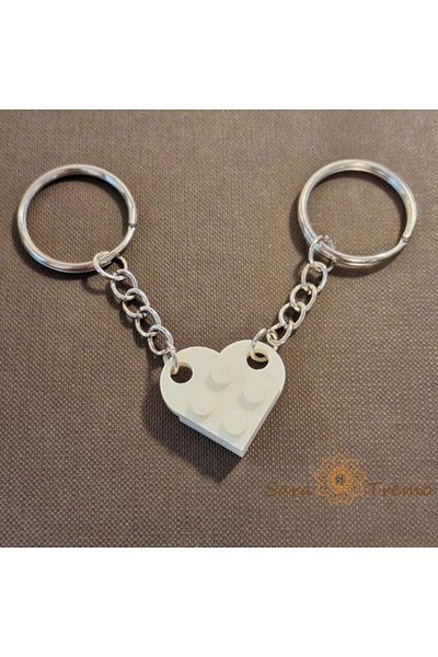 saratremo Set 2 keychains heart shape, white