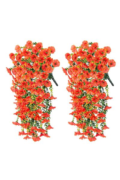 Choice Orange 2PCS Artificial Morning Glory Hanging Flowers Fake Flower Outdoor Home Garden Wall Hanging Pe