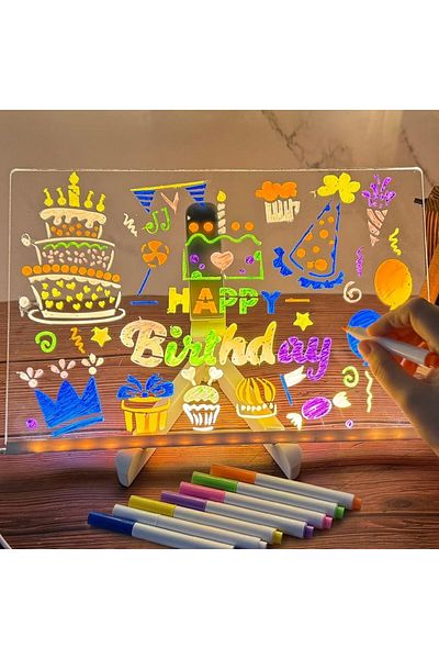 Choice 30CMX20CM LED Note Board With Night Light Colorful 7 Pens DIY Acrylic Message Board Children‘s Drawi
