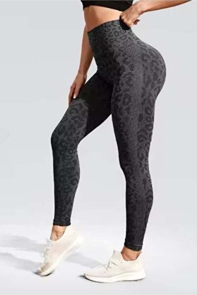 Fizion Colanti sport modelatori cu talie inalta Feel Leopard, scrunch, Negru