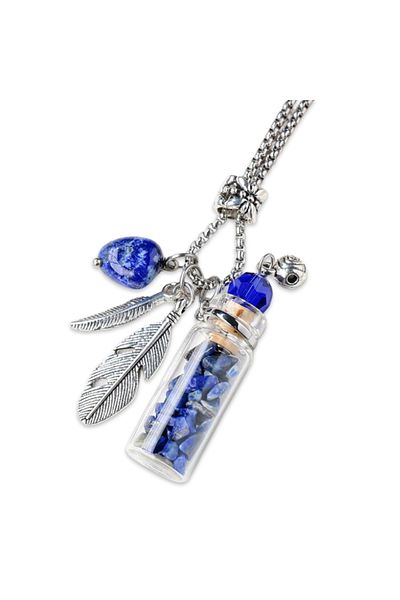 XTERRA PANDANTIV STICLUȚĂ CU CRISTALE NATURALE DE LAPIS LAZULI ȘI ARIPI DE ÎNGER | VORBESTE SUFLETUL
