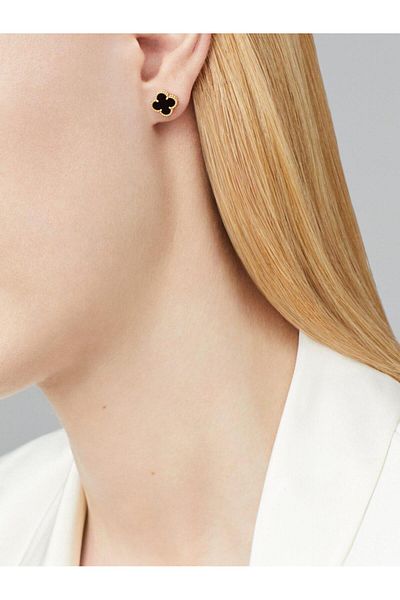 Çelik Clover Earrings Black