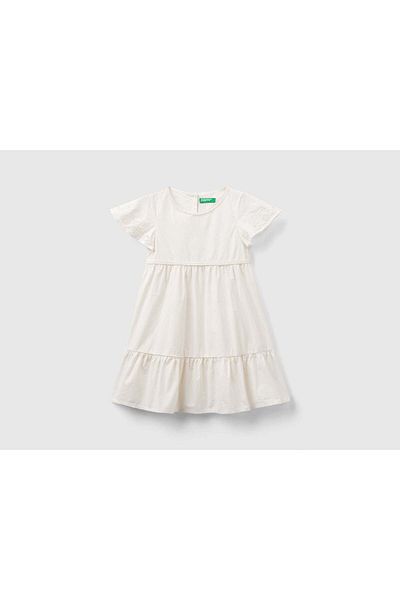 United Colors of Benetton Girls' Floral Sleeve Round Neck Dress