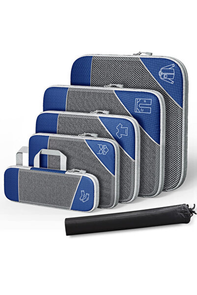 Choice مجموعة مكعبات التعبئة المضغوطة الزرقاء، حقيبة سفر شبكية قابلة للتوسيع،...