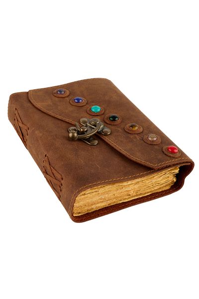 OEM LEATHER JOURNAL | HANDMADE | GRATITUDE JOURNAL ENHANCED WITH 7 CHAKRAL CRYSTALS | 18 x 13 cm