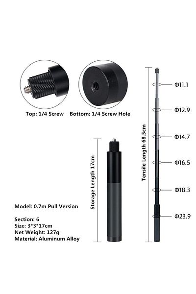 Choice 68CM Invisible Selfie Stick for GoPro 13 12 11 10 9 8 Insta360 X5 X4 X3 X2 1/4" Extended Monopod Pol