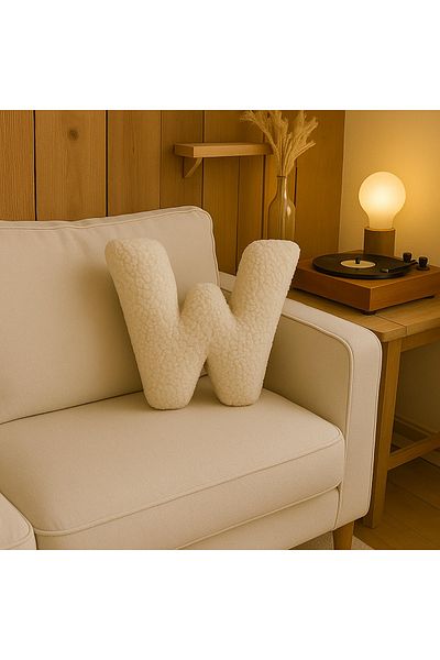 Woodesk Litera, Letter W, Pillow, Throw Pillow, Fiber Filled, Welsoft Fabric, 40 cm
