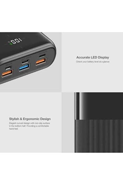 Veger 30000mAh Power Bank with 22.5W Charging Power and Large Battery Capacity with LED Display - Black