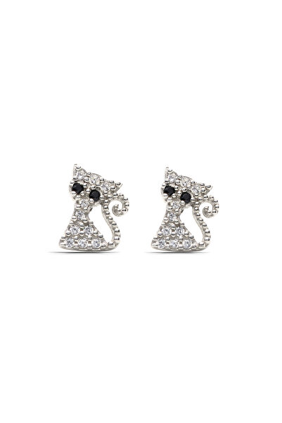 Parmas Design Kedi Tasarım 925 ayar Gümüş Kız Çocuk Küpe Gümüş