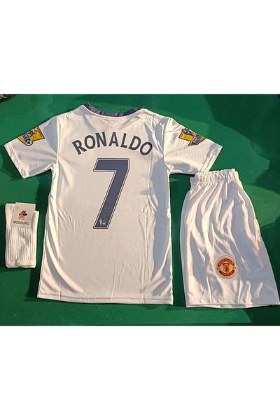 yenteks Λευκός 2008 Μαν. Μαντέντ .Ρονάλντο . Number 7 Kids Jersey Team Σετ με 3 κάλτσες δώρο ONRR-007