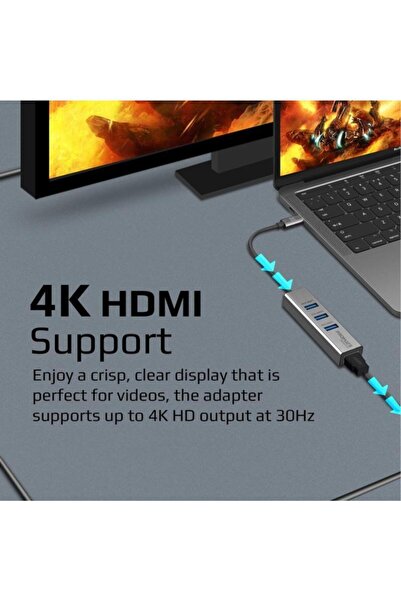 Promate USB Hub Converter Type-C (3 Pieces) to USB and HDMI Output 4k - Mediahub-c3