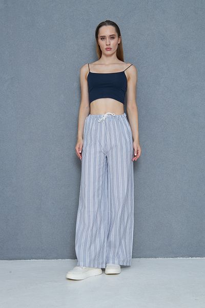 NEW LAVİVA Women's Brode Detailed Striped Poplin Trousers 700-3757