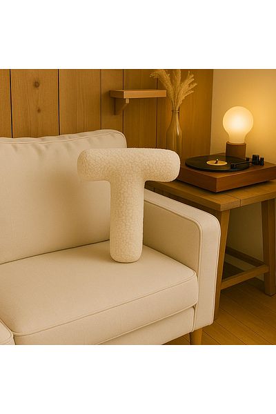 Woodesk Litera, Letter T, Pillow, Throw Pillow, Fiber Filled, Welsoft Fabric, 40 cm
