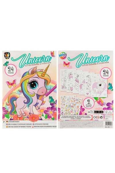 Moxy Carte de colorat cu unicorni și stickere, A4, 24 de pagini Unicorn