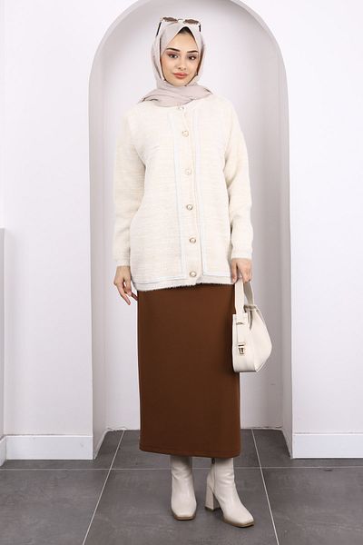 İmajButik Ζακέτα πλεκτό Angora με κουμπιά κρέμα γκλίτερ