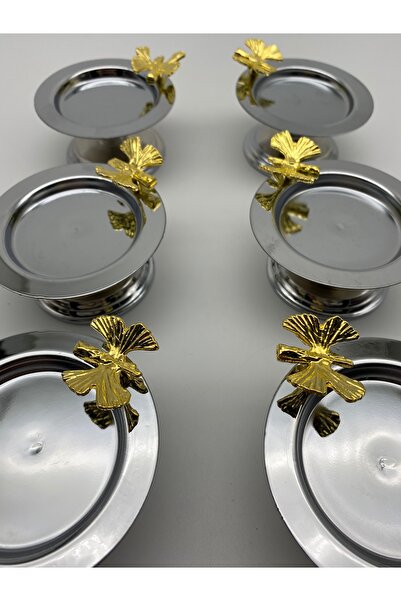 NEWTREND Züccaciye 6' Butterfly Decorative Silver Color Macaron Holder Turkish Delight Holder, Sugar Bowl, Presentation, Coffee, Treat, Coffee Presentation